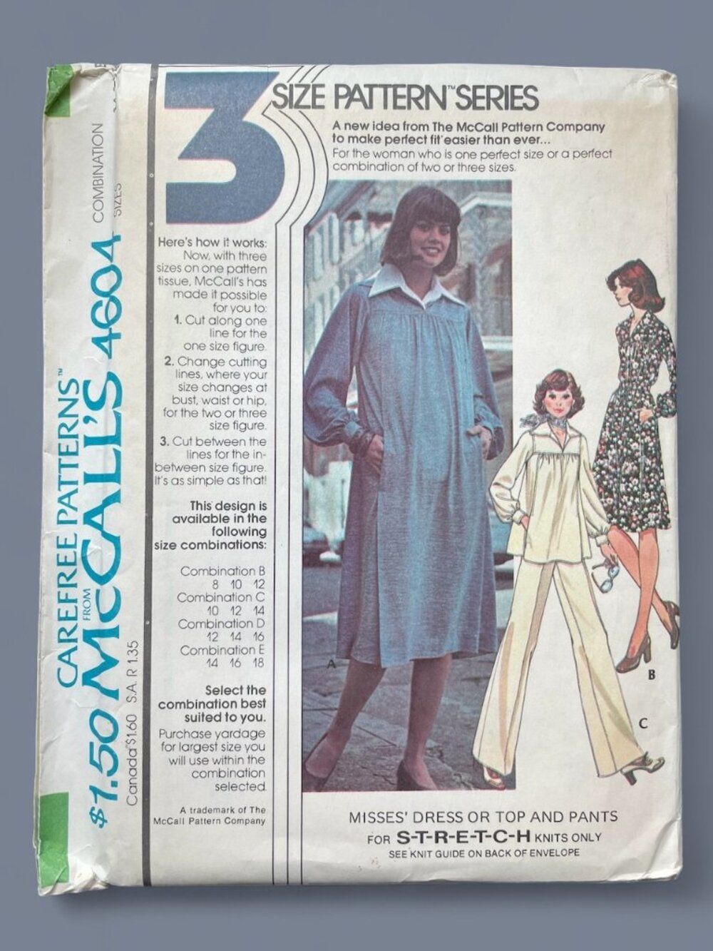 McCall's Sewing Pattern 4604 Dress Top Pants 14 16 18 FF Uncut 1975 Retro